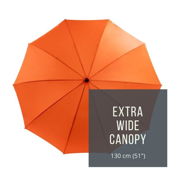 Stormstar Windproof Orange Golf Umbrella Infographic About Extra Wide Canopy