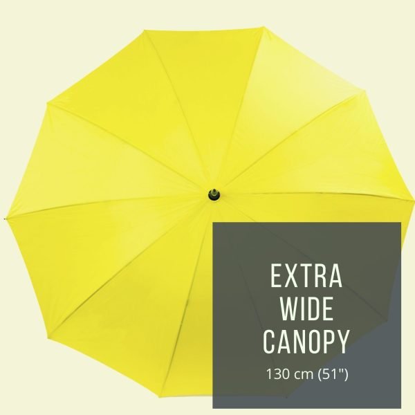 Stormstar Windproof Yellow Golf Umbrella Infographic About Extra Wide Canopy