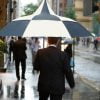 Big Top Blue and White Pagoda Golf Umbrella modelled in street scene