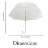 Infographic showing dimensions of white trim clear dome umbrella