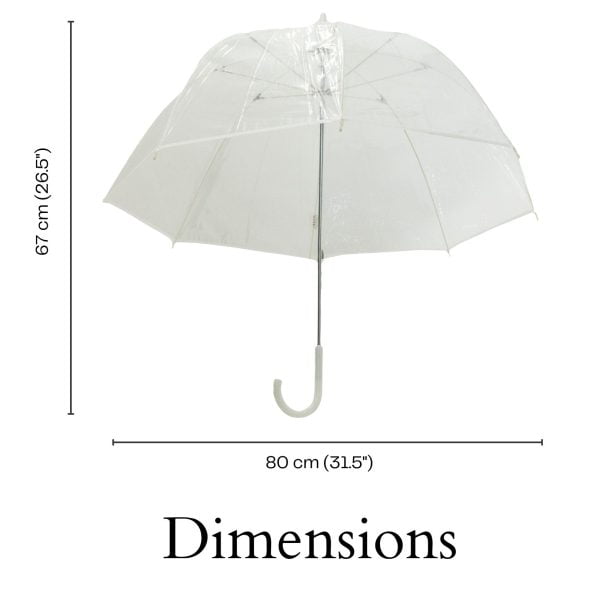 Infographic Showing Dimensions Of White Trim Clear Dome Umbrella