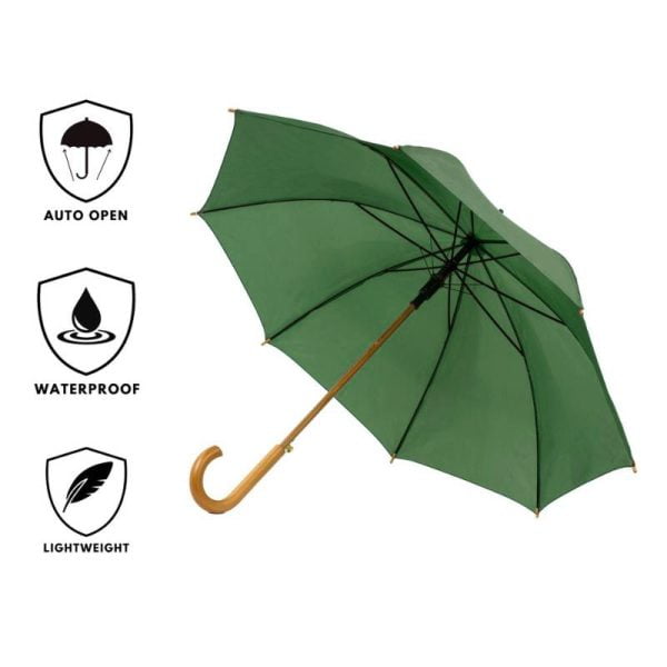 Green Wood Stick Umbrella Features