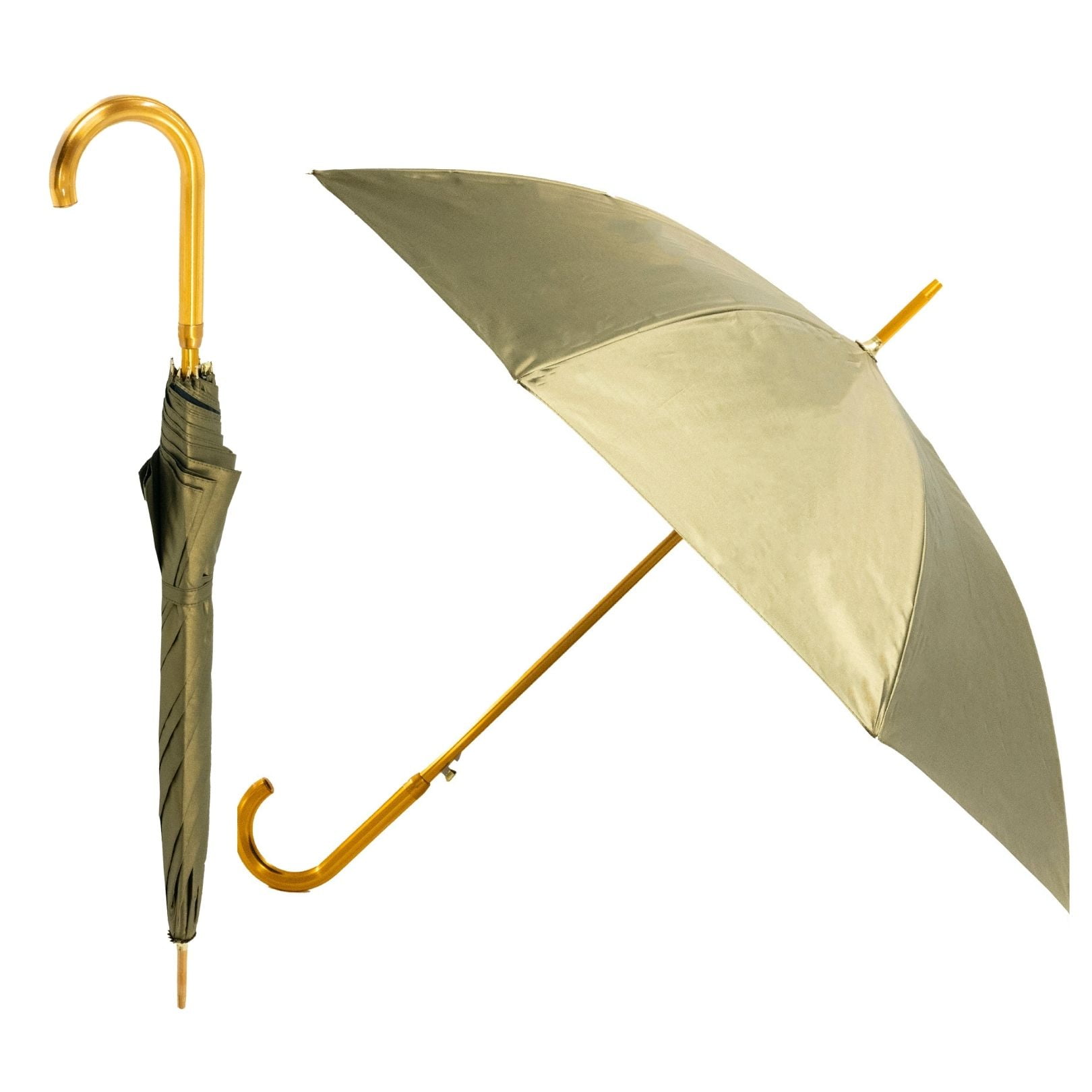 Gold Silver Metallic Automatic Push Umbrella with Crook Handle Wedding Brolly 