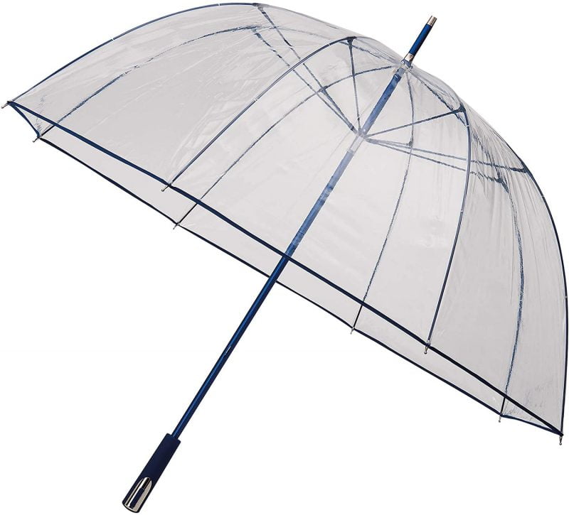 See Through Deluxe Clear Dome Umbrella - Navy Blue (Golf Sized Dome)