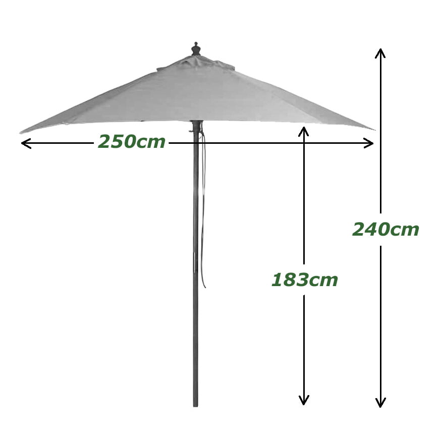 Pa 14 Sizes1 2.5M Wood Pulley Parasol Uv 50+ Choice Of 10 Colours
