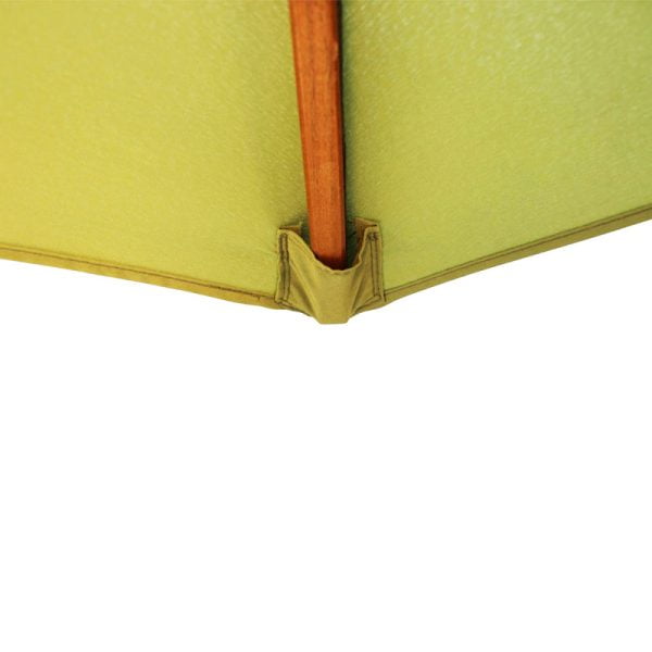 Lime Green 2.5M Wood Pulley Garden Parasol - Close Up Of Rib Inserted Into Canopy Cover