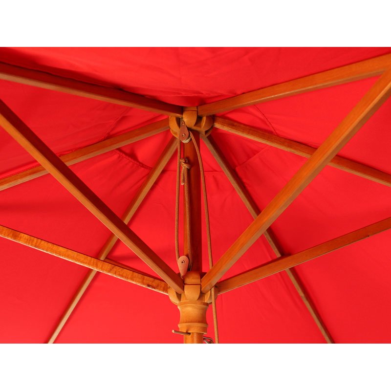 wood pulley parasol close up red