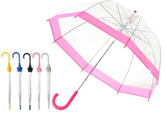 23" Clear Dome Umbrella White/Pink/Black Ladies/Mens Transparent Clear Umbrella