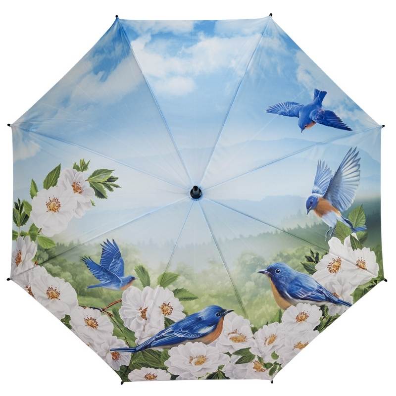 Blue Stick Birds Umbrella Open