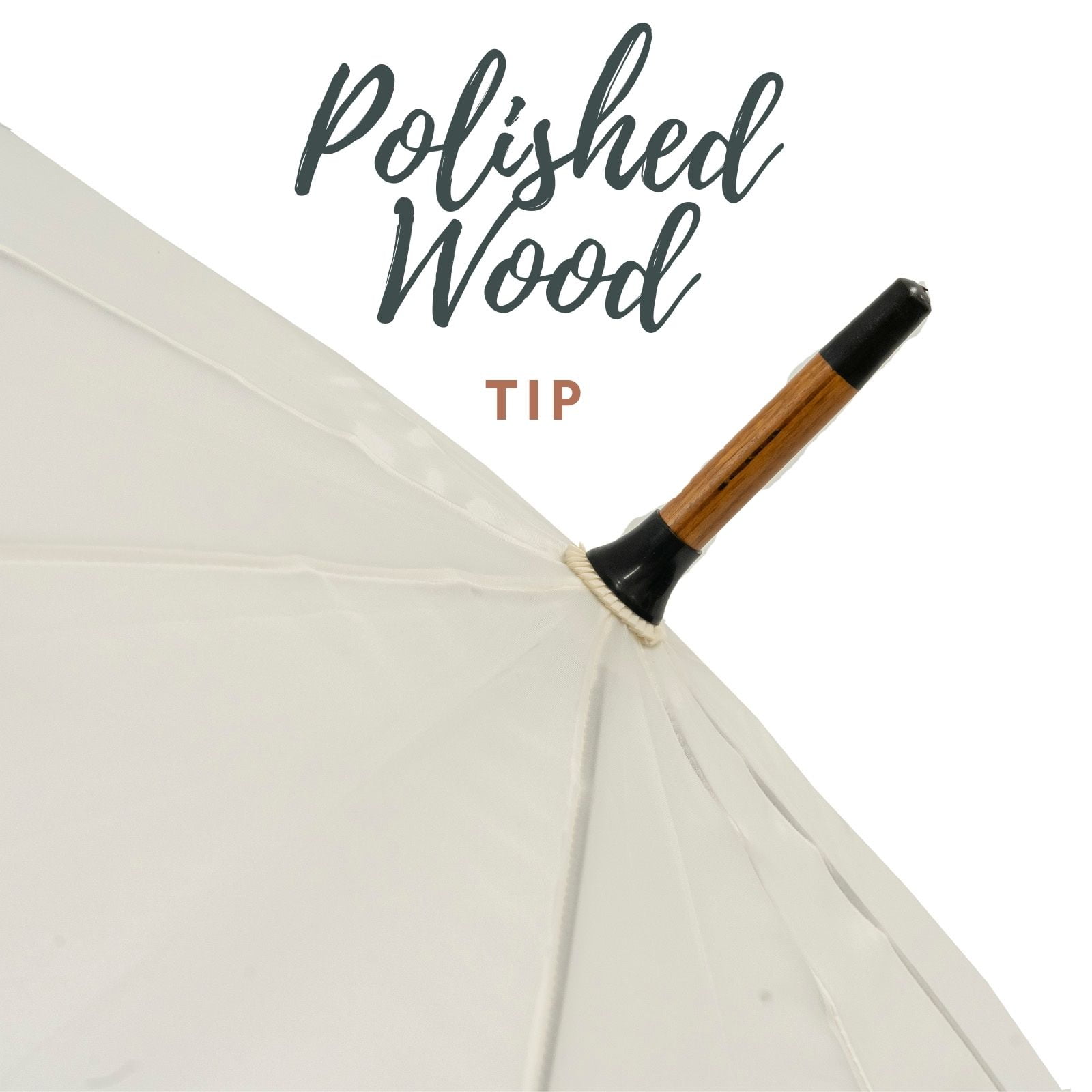 Ivory Wood Stick Umbrella top infographic