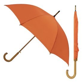 Orange Wood Stick Umbrella composite image showing both open and closed