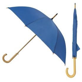 Blue Wood Stick Umbrella composite image showing both open and closed