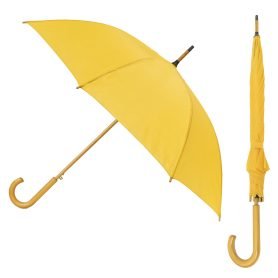 Mustard Yellow Wood Stick Umbrella composite image showing both open and closed