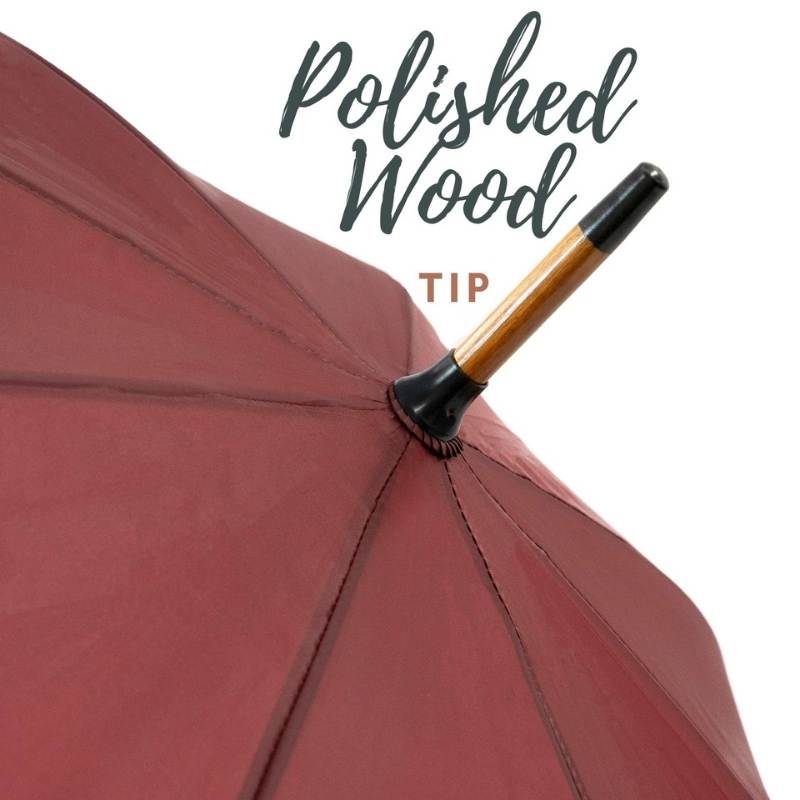 Maroon Wood Stick Umbrella infographic of wooden tip