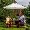 White 2.5m wood pulley parasol in pub garden setting
