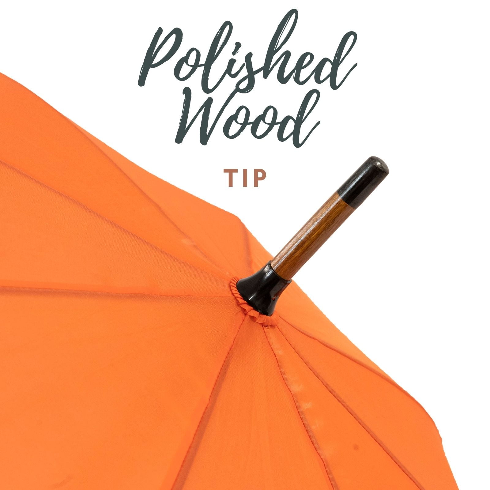 Orange Wood Stick Umbrella infographic of wooden tip