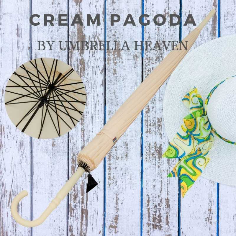 Ivory Cream Oriental Pagoda Umbrella by Umbrella Heaven