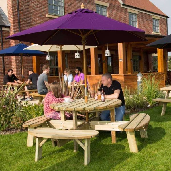 Here We Have The Purple 2.5M Wood Pulley Parasol In A Pub Garden Setting