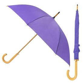 Purple Wood Stick Umbrella composite image showing both open and closed