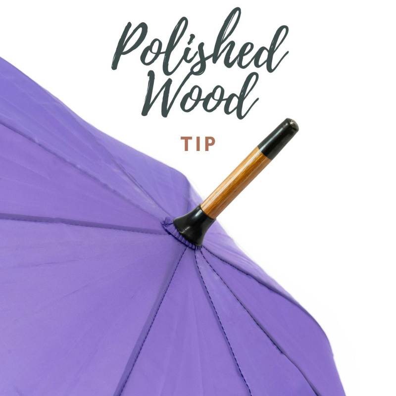 Purple Wood Stick Umbrella infographic of wooden tip