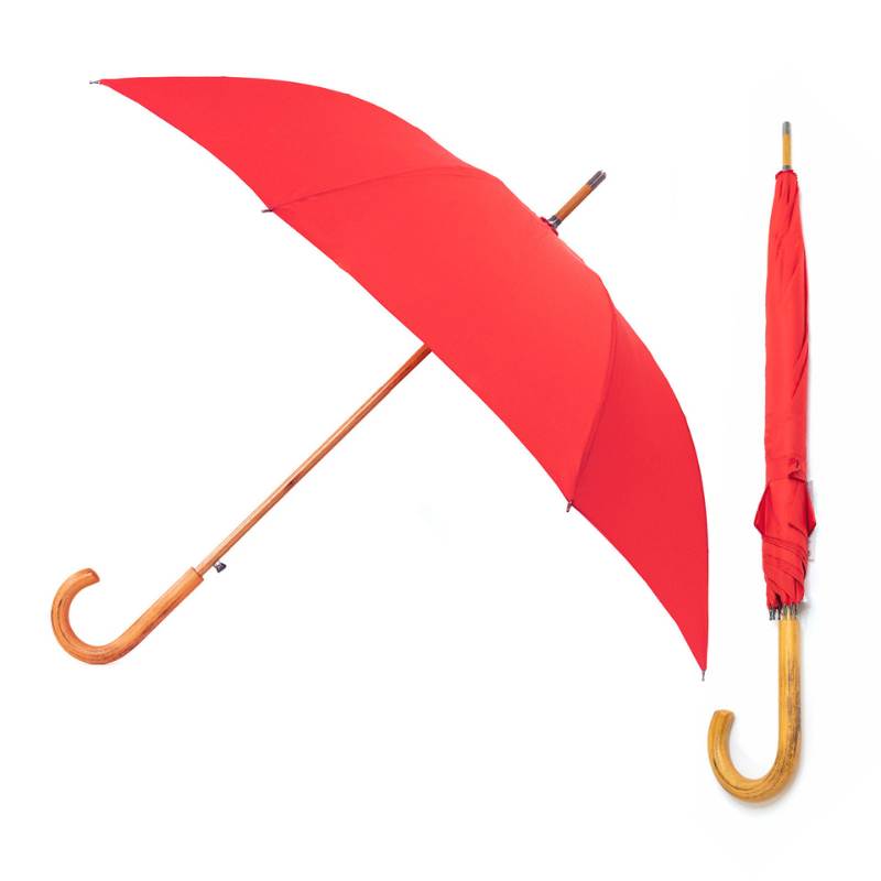 Warwick Red Windproof Walking Umbrella composite image showing it both open and closed