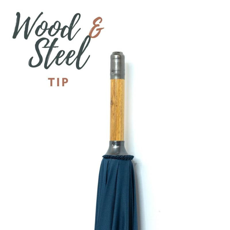 Warwick Dark Blue Windproof Walking Umbrella Infographic on Wood and Steel Tip