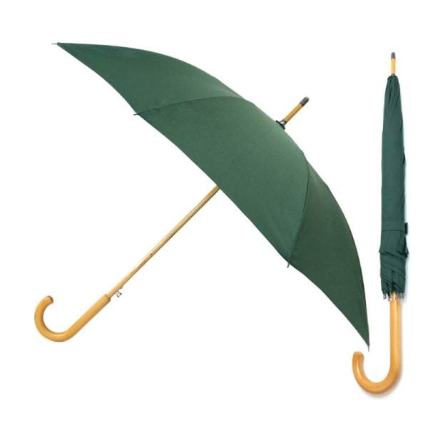 Warwick Green Windproof Walking Umbrella Composite Image Showing It Both Open And Closed