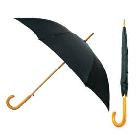 Warwick Black Windproof Walking Umbrella composite image showing it both open and closed