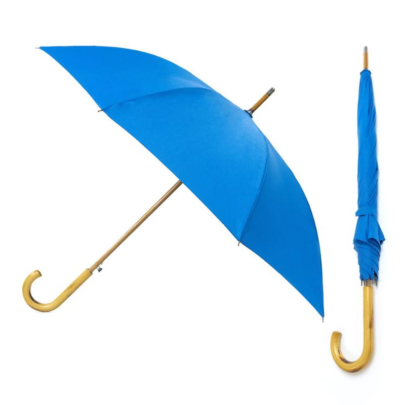 Warwick Mid Blue Windproof Walking Umbrella composite image showing it both open and closed