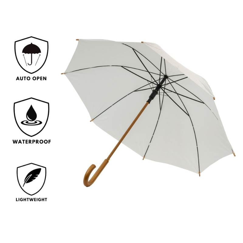 White Wood Stick Umbrella Features Infographic
