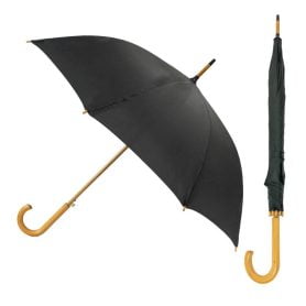 Black Wood Stick Umbrella composite image showing both open and closed