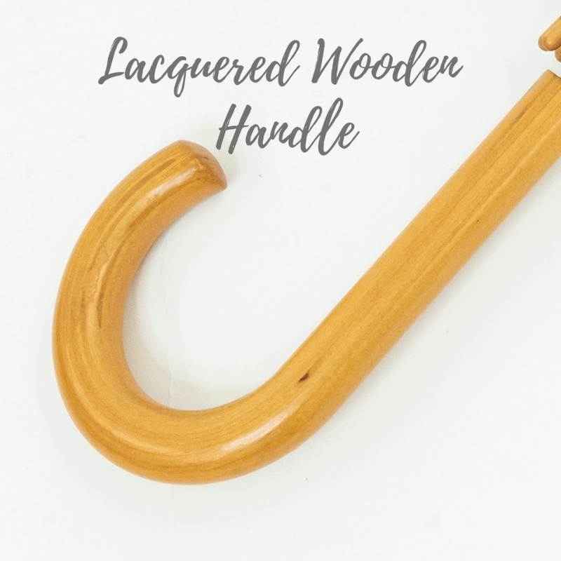 Navy Wood Stick Umbrella infographic of wooden handle