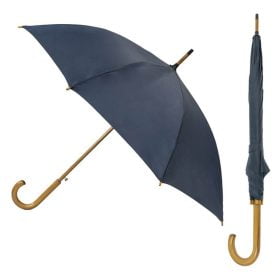 Navy Wood Stick Umbrella composite image showing both open and closed