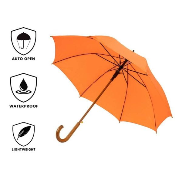 Orange Wood Stick Umbrella Features Infographic