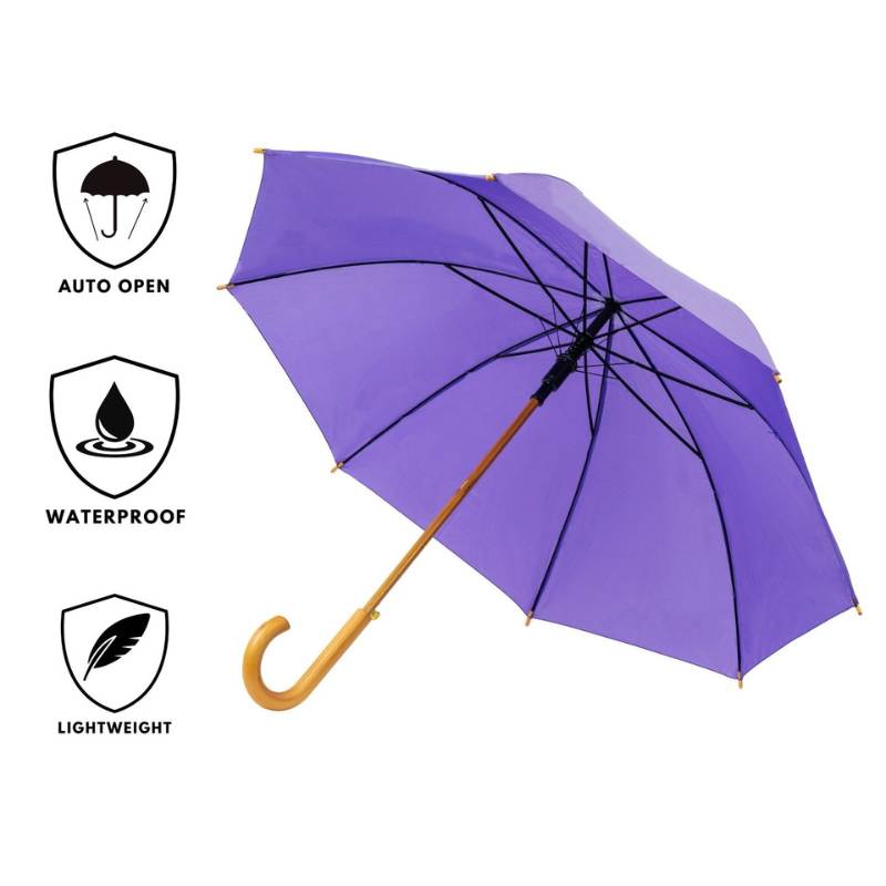 Purple Wood Stick Umbrella features infographic