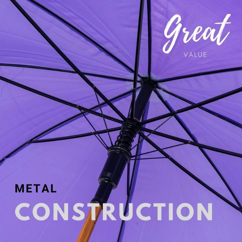 Purple Wood Stick Umbrella infographic of frame construction
