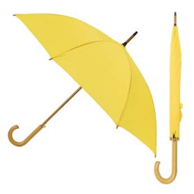 Yellow Wood Stick Umbrella composite image showing both open and closed