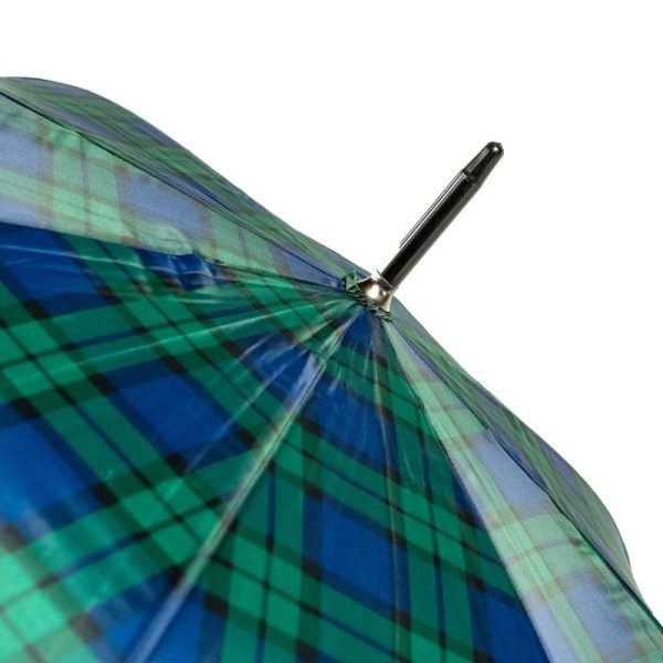 Green And Blue Tartan Walking Umbrella - Top Of Canopy