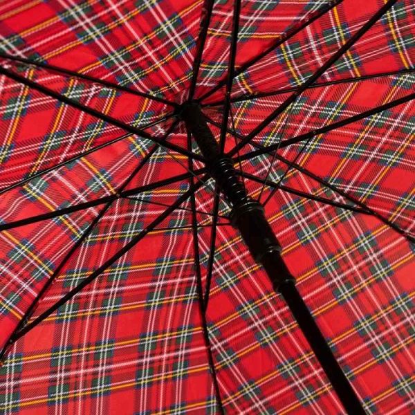 Red Tartan Walking Umbrella - Close-Up Of Underside And Frame