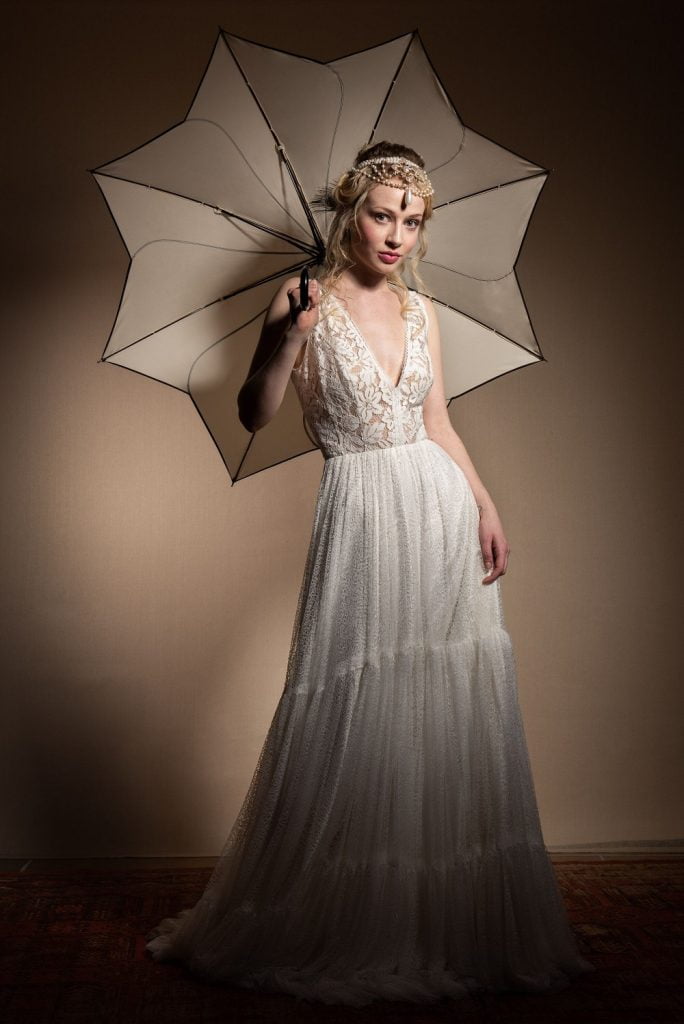 Beige Petal Swirl Bridal Umbrella for the Bride at Weddings