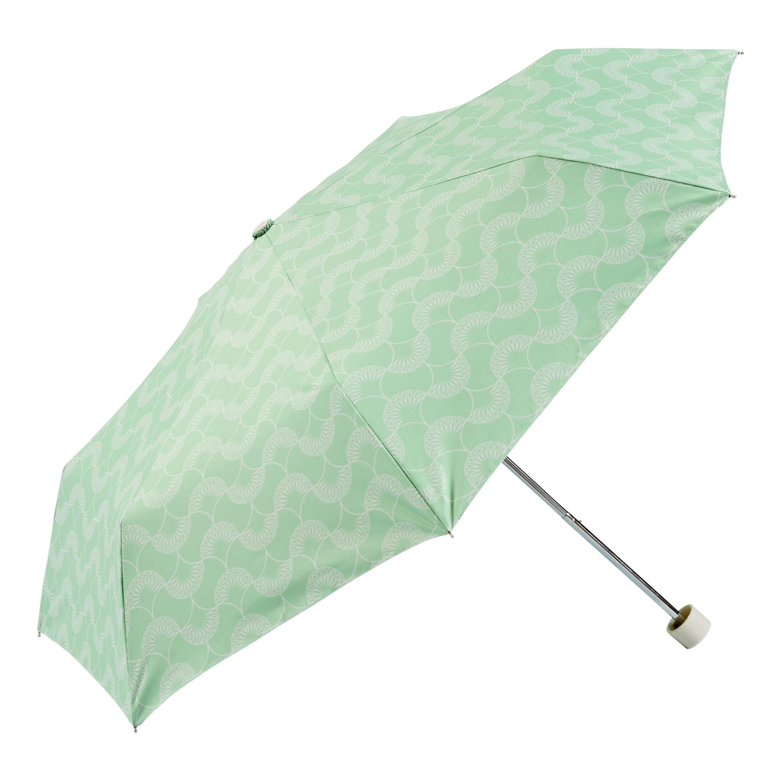 Ladies UV Protective Compact Umbrella - mint green patterned - open - side view