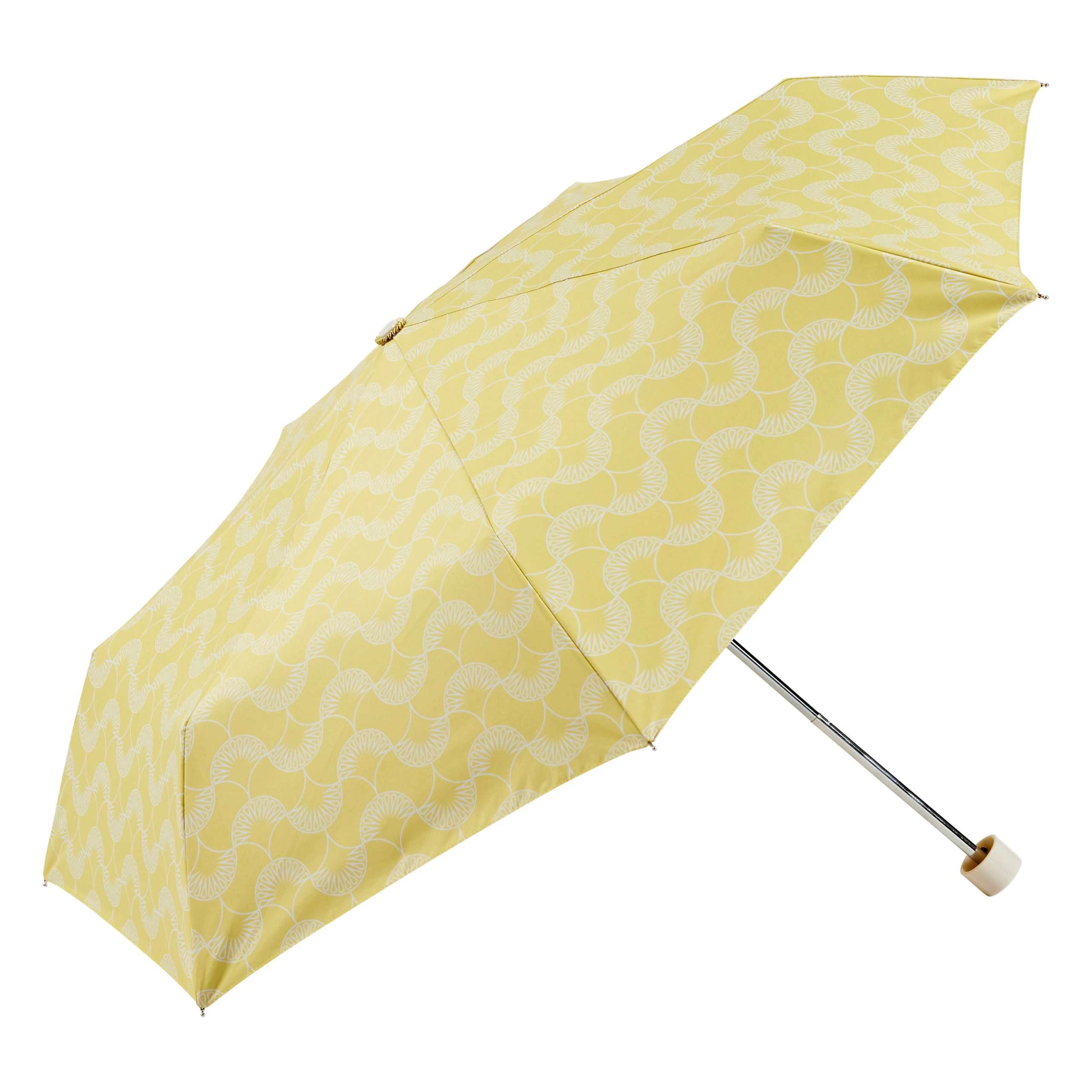Ladies UV Protective Compact Umbrella - yellow patterned - open - side view