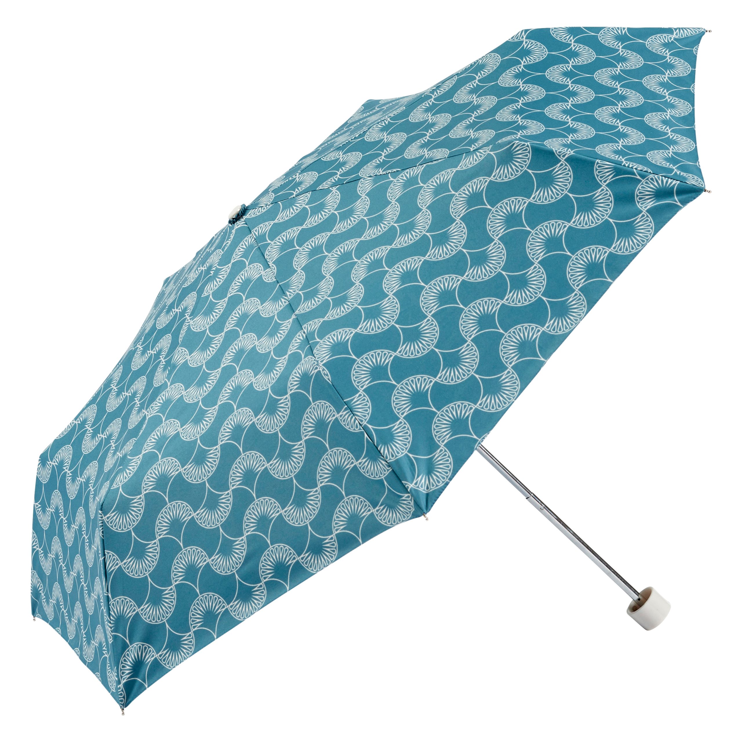 Ladies UV Protective Compact Umbrella - blue patterned - open - side view