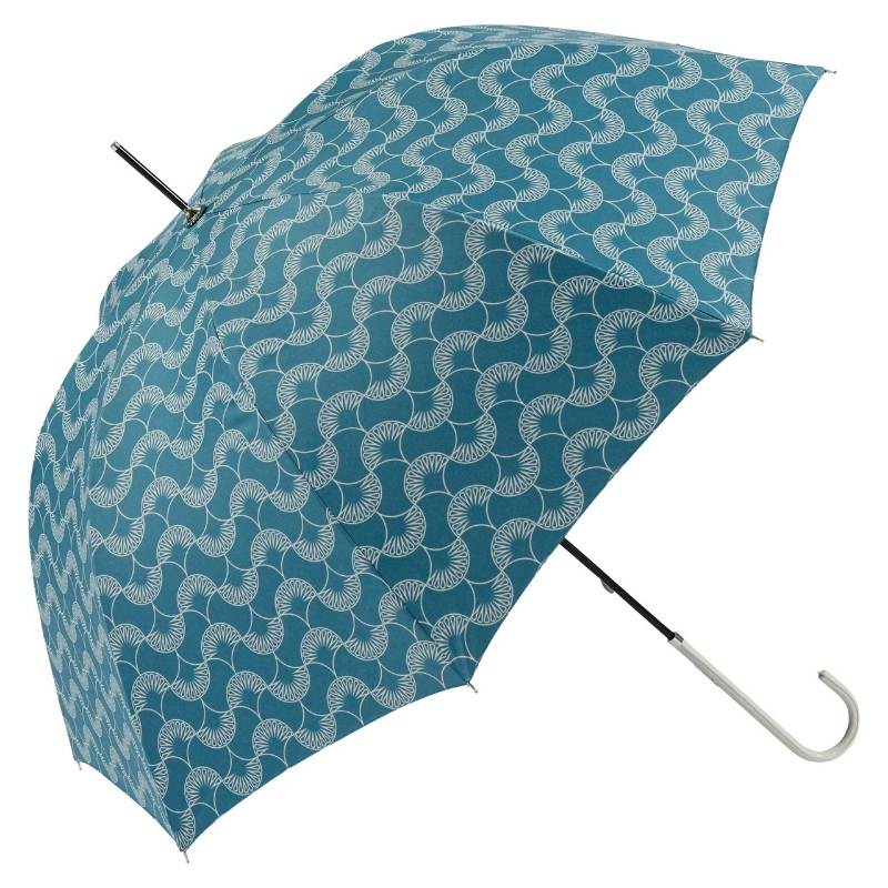 Ladies UV Protective Umbrella - blue patterned - open - side view