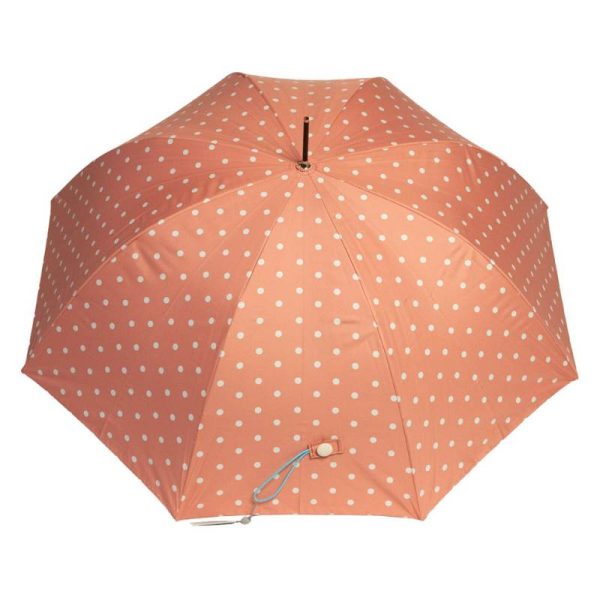Ezpeleta Ladies Uv Protective Walking Umbrella - Peach Colour Canopy With White Spots - Viewed From Above