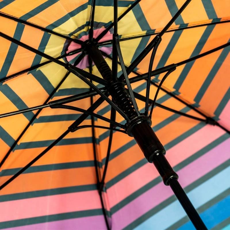 Rainbow Horizontal Striped Umbrella - underside and frame