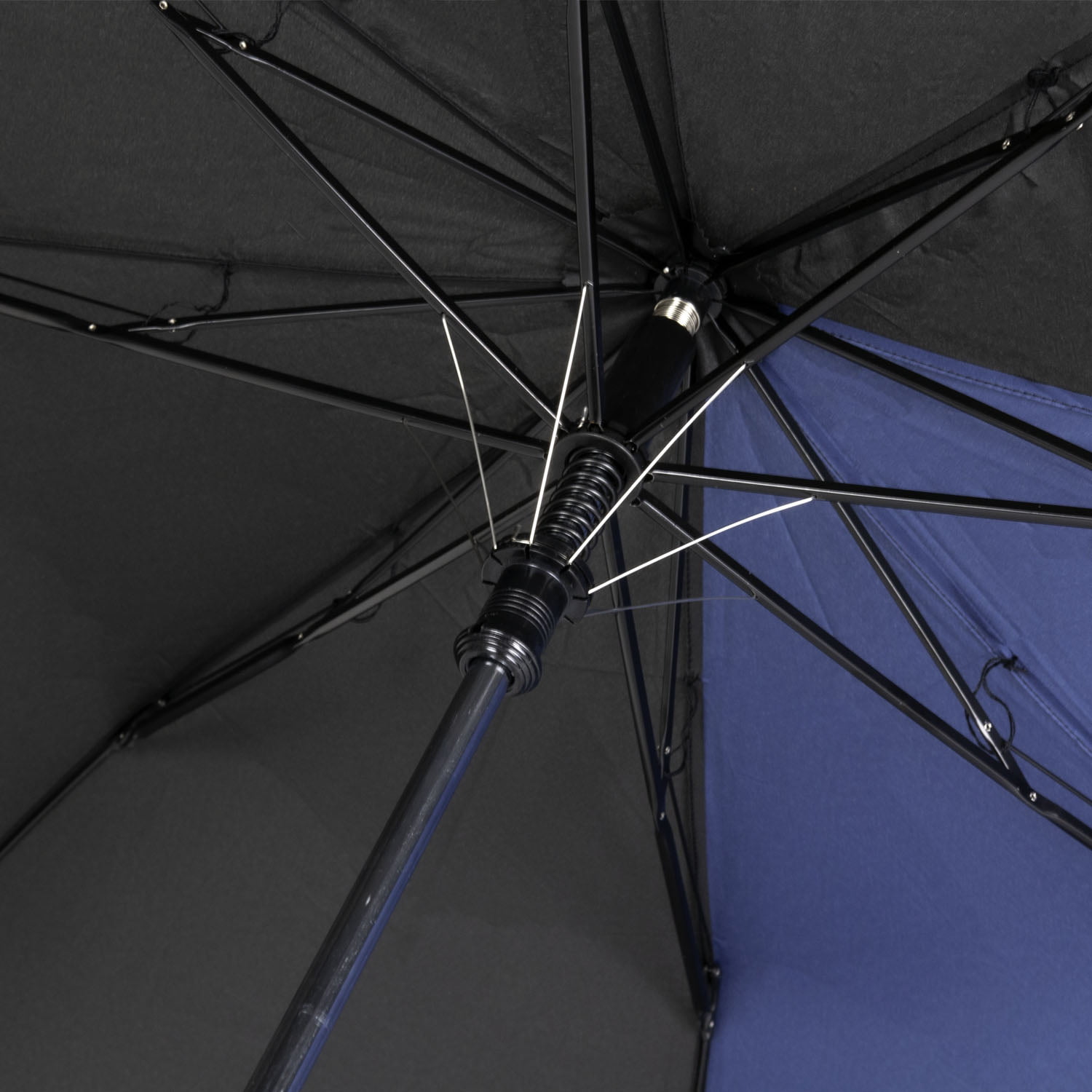 underside of black and blue Ezpeleta 2 Color Automatic Folding Golf Umbrella XXL