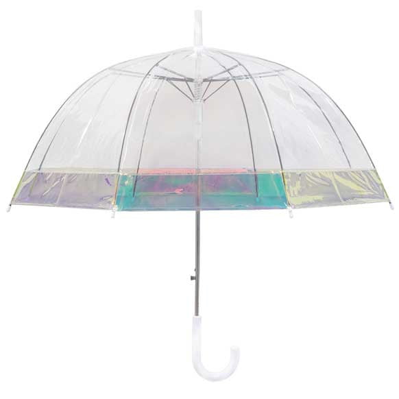 Clear Dome Umbrella With Iridescent Border open