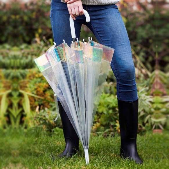 Clear Dome Umbrella With Iridescent Border Part Open