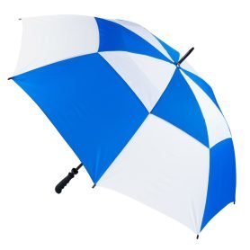 Royal blue & white vented golf umbrella, completely windproof!